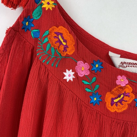 Arizona Red Embroidered Top Sleeveless Boho XL - Picture 2 of 5